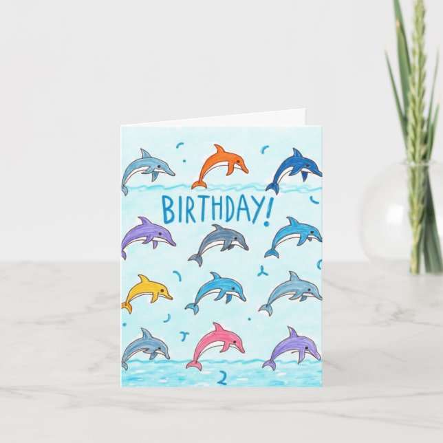 Happy Dolphin Birthday Cards (Front)