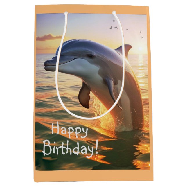 Happy Dolphin Birthday Medium Gift Bag (Front)