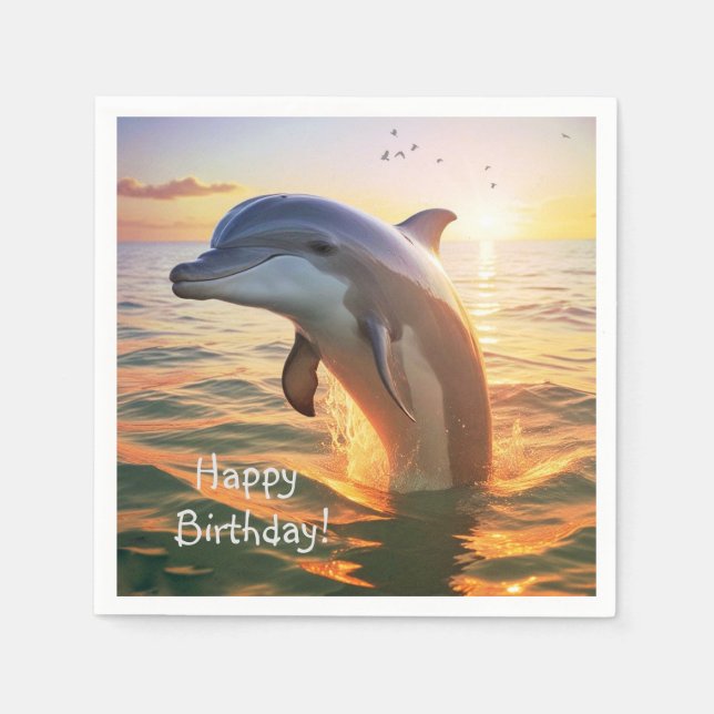 Happy Dolphin Birthday Napkin (Front)