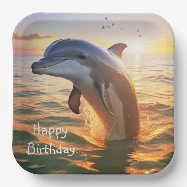 Happy Dolphin Birthday Paper Plate (Front)