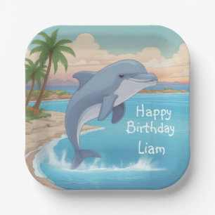Happy Dolphin Birthday Paper Plate