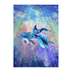 Happy Dolphin Couple Acrylic Print - Painting