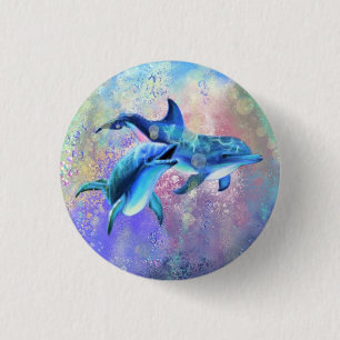 Happy Dolphin Couple Button - Family - Painting