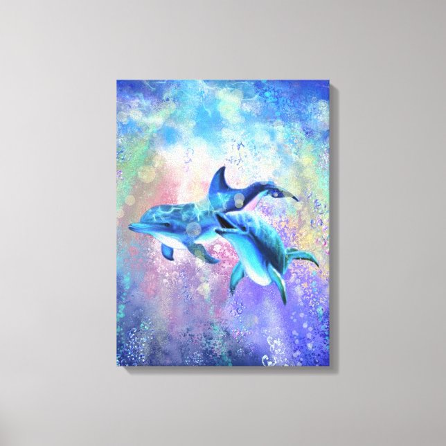 Happy Dolphin Couple Canvas Print - Painting (Front)