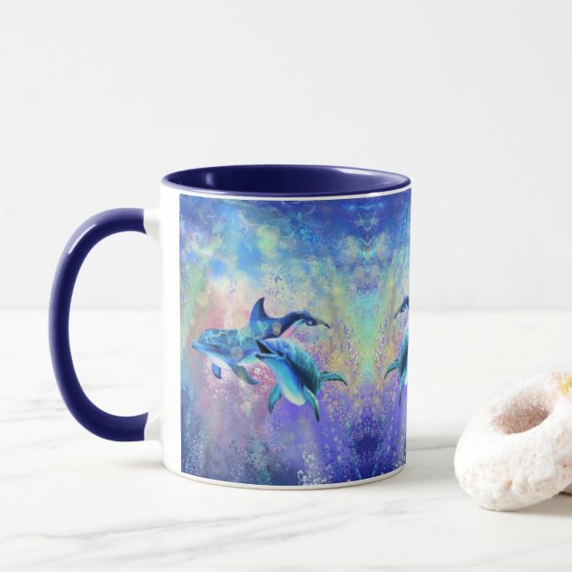 Happy Dolphin Couple Mug - Painting - Family (With Donut)