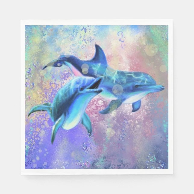 Happy Dolphin Couple Napkins - Family (Front)