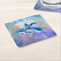 Happy Dolphin Couple Paper Coaster