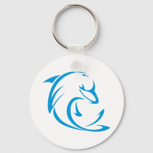 Happy Dolphin in Swing Drawing Style Key Ring