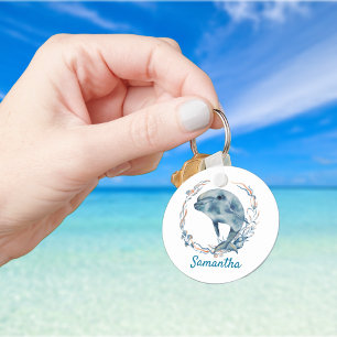 Happy Dolphin Personalised Name Key Ring
