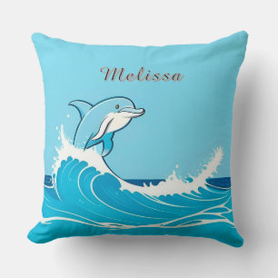 Happy Dolphin Sea Life For Coastal Interiors Cushion