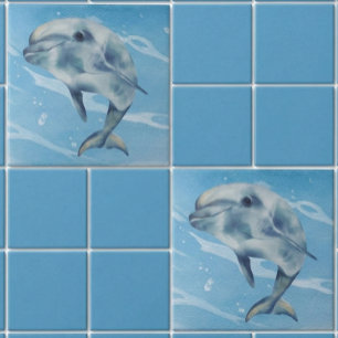 Happy Dolphin Watercolor Beach Ocean  Tile