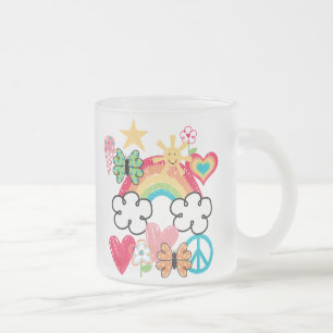 Happy Doodles Frosted Glass Coffee Mug