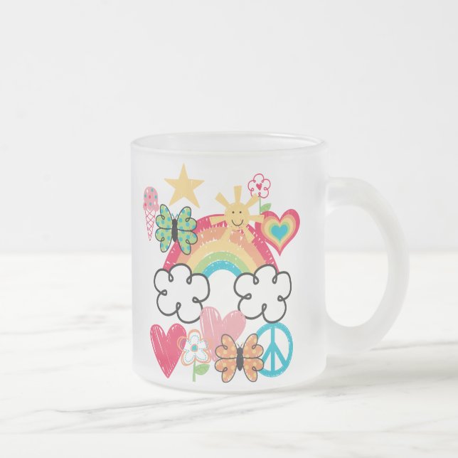 Happy Doodles Frosted Glass Coffee Mug (Right)