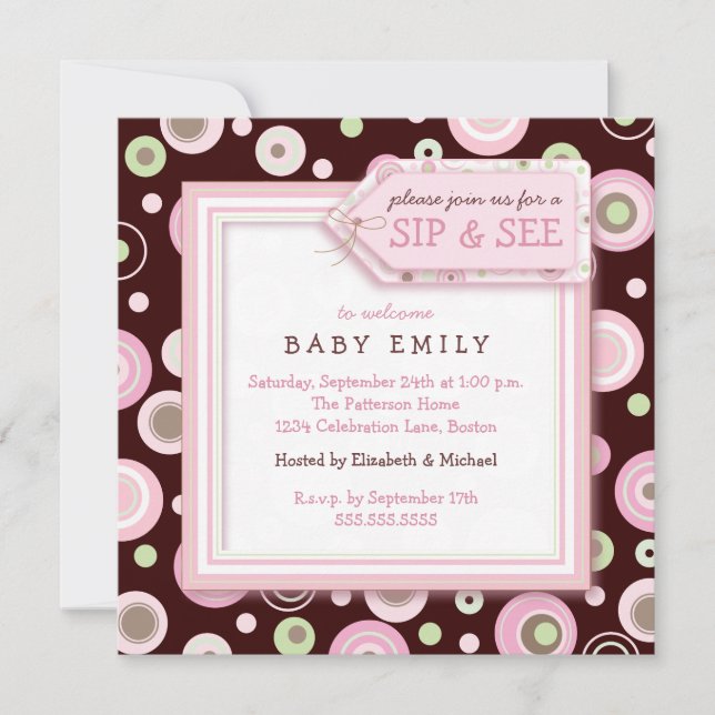Happy Dot Sip and See New Baby Welcome Invitation (Front)