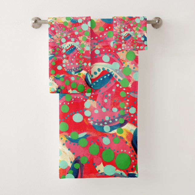 Happy Dots and Playful Shapes Original Art Bath Towel Set (Insitu)