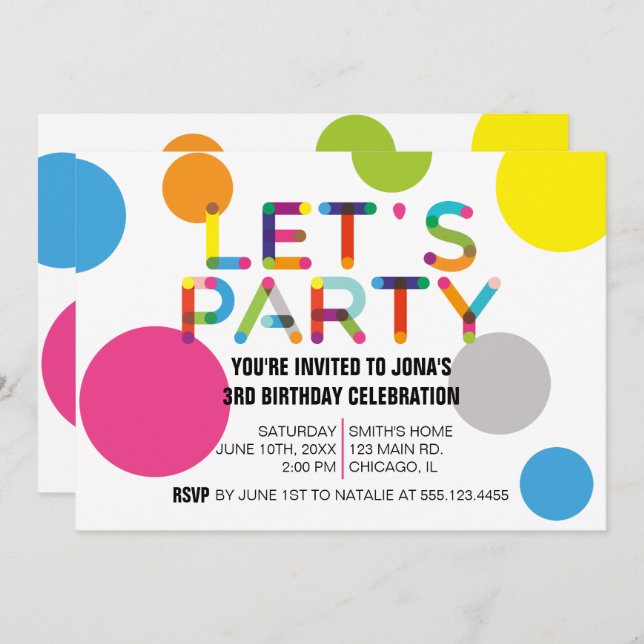 Happy Dots Birthday Party Photo Invitation (Front/Back)