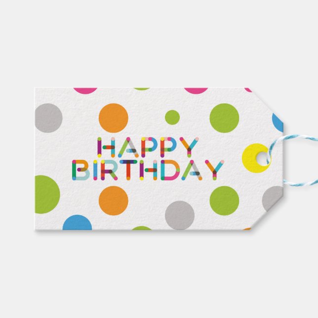 Happy Dots Happy Birthday Gift Tags (Front (Horizontal))