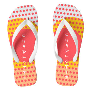 Happy Dots in Yellow Pink Orange Flip Flops