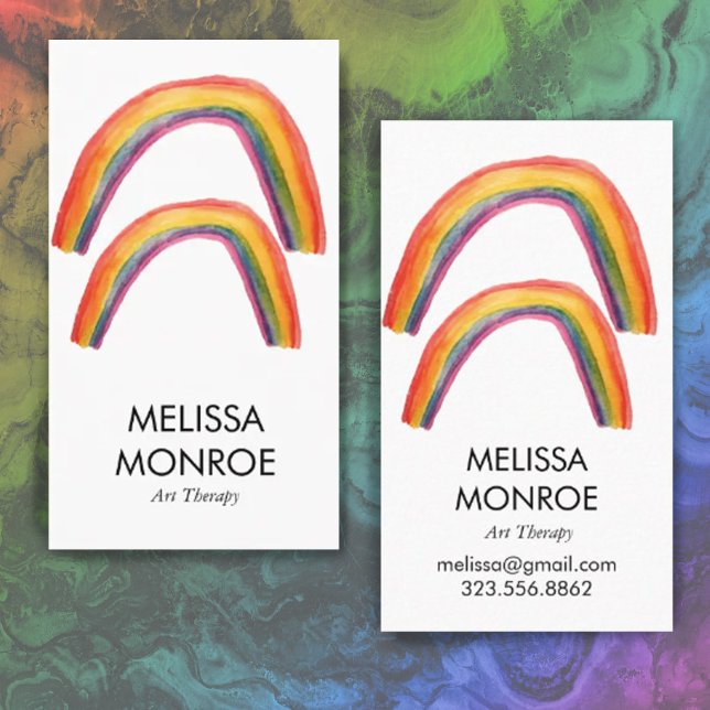 Happy Double Rainbows illustrated watercolor Business Card (Creator Uploaded)