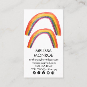 Happy Double Rainbows Watercolor Social Icons Business Card
