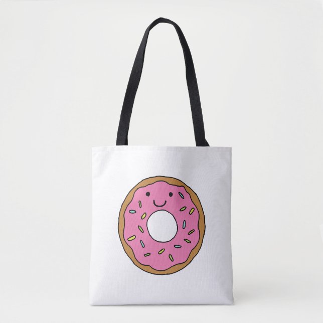 Happy Doughnut Graphic Colourful Pink Doughnut Cli Tote Bag (Front)