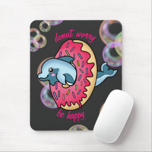 Happy Doughnut with Cute Dolphin and Rainbow Bubbl Mouse Mat