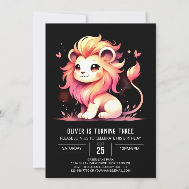 Happy Dreamy Lion Birthday Invitation (Front)