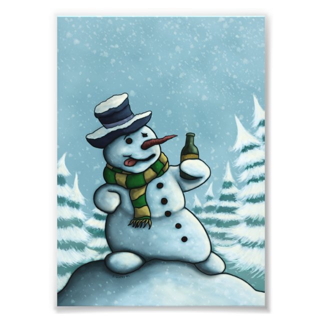 happy drinking snowman holiday photo print (Front)