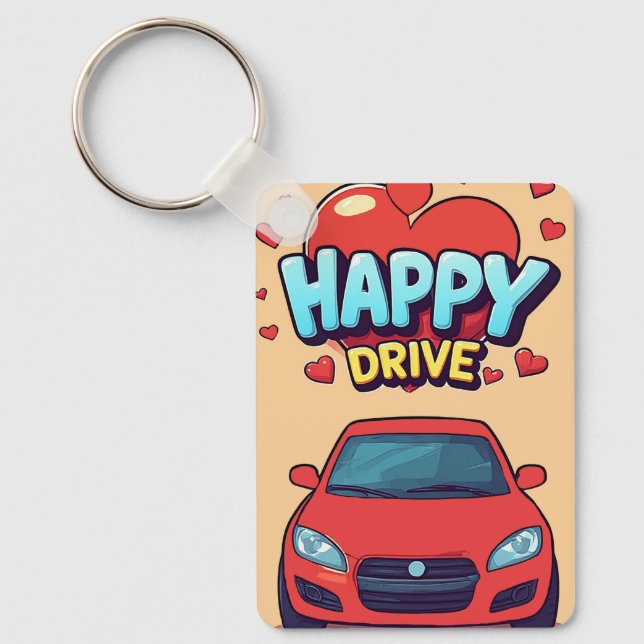 Happy Drive Retro Car Romance Keychain 💕 (Front)