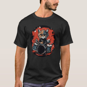 Happy Drummer Cat for Music and Rock'n Roll Lovers T-Shirt