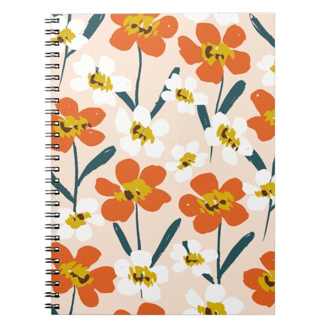 Happy dry painted blooms seamless Vintage pattern. Notebook (Front)
