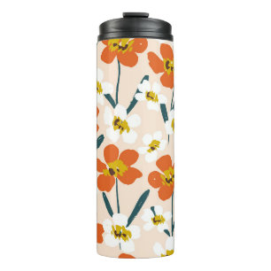 Happy dry painted blooms seamless Vintage pattern. Thermal Tumbler