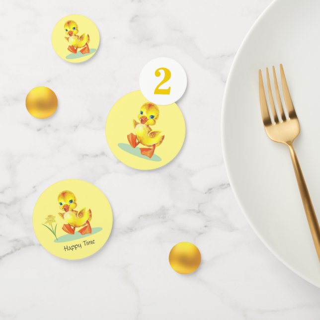 Happy Duckling & Gold Confetti on Yellow Birthday (Group)