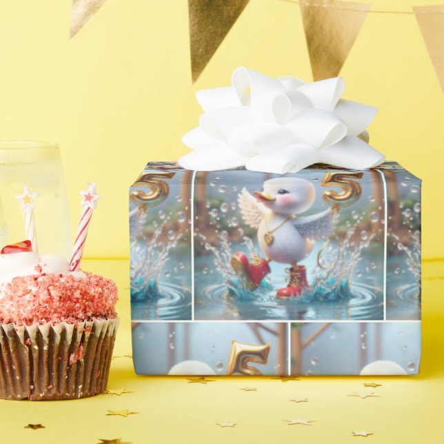 Happy Duckling With #5 Balloon Wrapping Paper (Birthday Party)