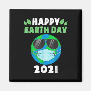 Happy Earth Day 2021 Funny Earth Wearing Mask Kids Magnet