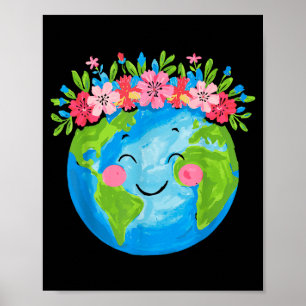 Happy Earth Day 2025 Cute Earth Floral Earth  Poster