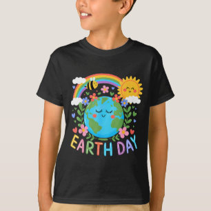 Happy Earth Day 2025 Cute Earth With Floral Earth T-Shirt