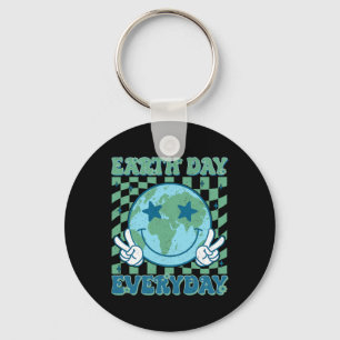 Happy Earth Day 2025 Retro Groovy Earth Day Everyd Key Ring