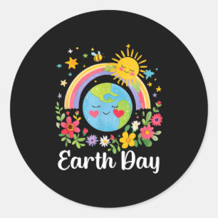 Happy Earth Day 2026 Cute Earth With Floral Earth Classic Round Sticker