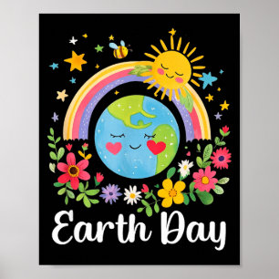 Happy Earth Day 2026 Cute Earth With Floral Earth Poster
