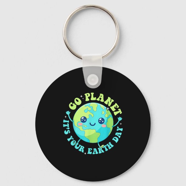 Happy earth day 2026 cute planet environment men key ring (Front)