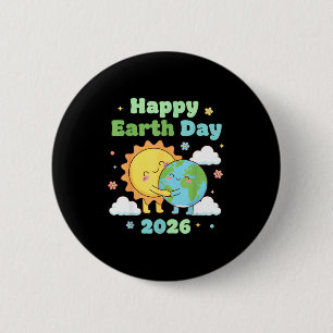 Happy earth day 2026 cute sun hugging earth design 6 cm round badge
