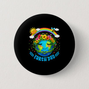 Happy earth day cute earth floral crown rainbow 6 cm round badge