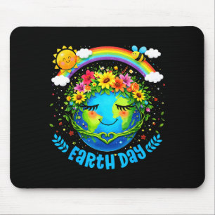 Happy earth day cute earth floral crown rainbow mouse mat