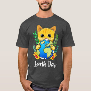 Happy Earth Day Cute Earth With Cat Earth Day 202 T-Shirt