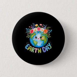 Happy Earth Day Cute Earth With Floral Earth Day 2 6 Cm Round Badge