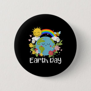 Happy Earth Day Cute Earth With Floral Earth Day 2 6 Cm Round Badge