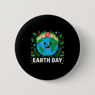 Happy Earth Day Cute Earth With Floral Earth Day 2 6 Cm Round Badge