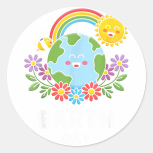 Happy Earth Day Cute Earth With Floral Earth Day 2 Classic Round Sticker