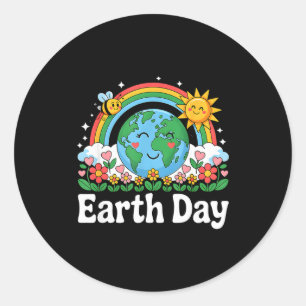 Happy Earth Day Cute Earth With Floral Earth Day 2 Classic Round Sticker
